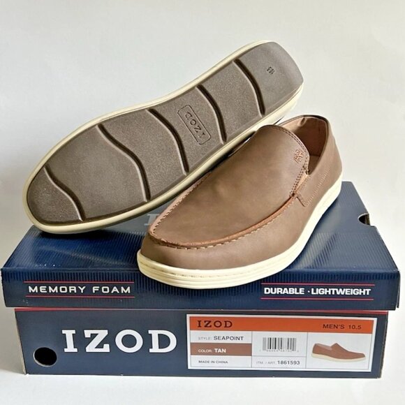 NEW IZOD Memory Foam Seapoint Slip On Driving Loafers Men's 10.5 - TAN - Picture 1 of 7